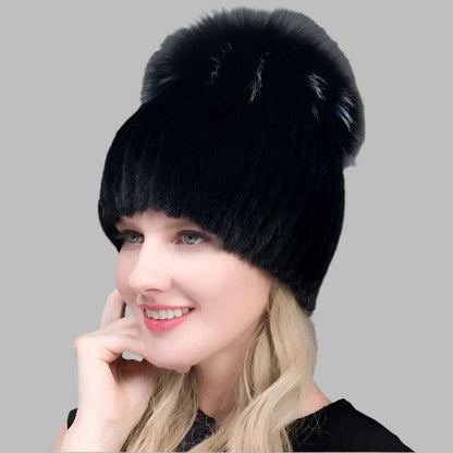 JINBAOSEN Style Winter Female Fur Hat Mink Fur Plus Fox Fur Stitching Knit Liner Fur Ski Hat Free Shipping