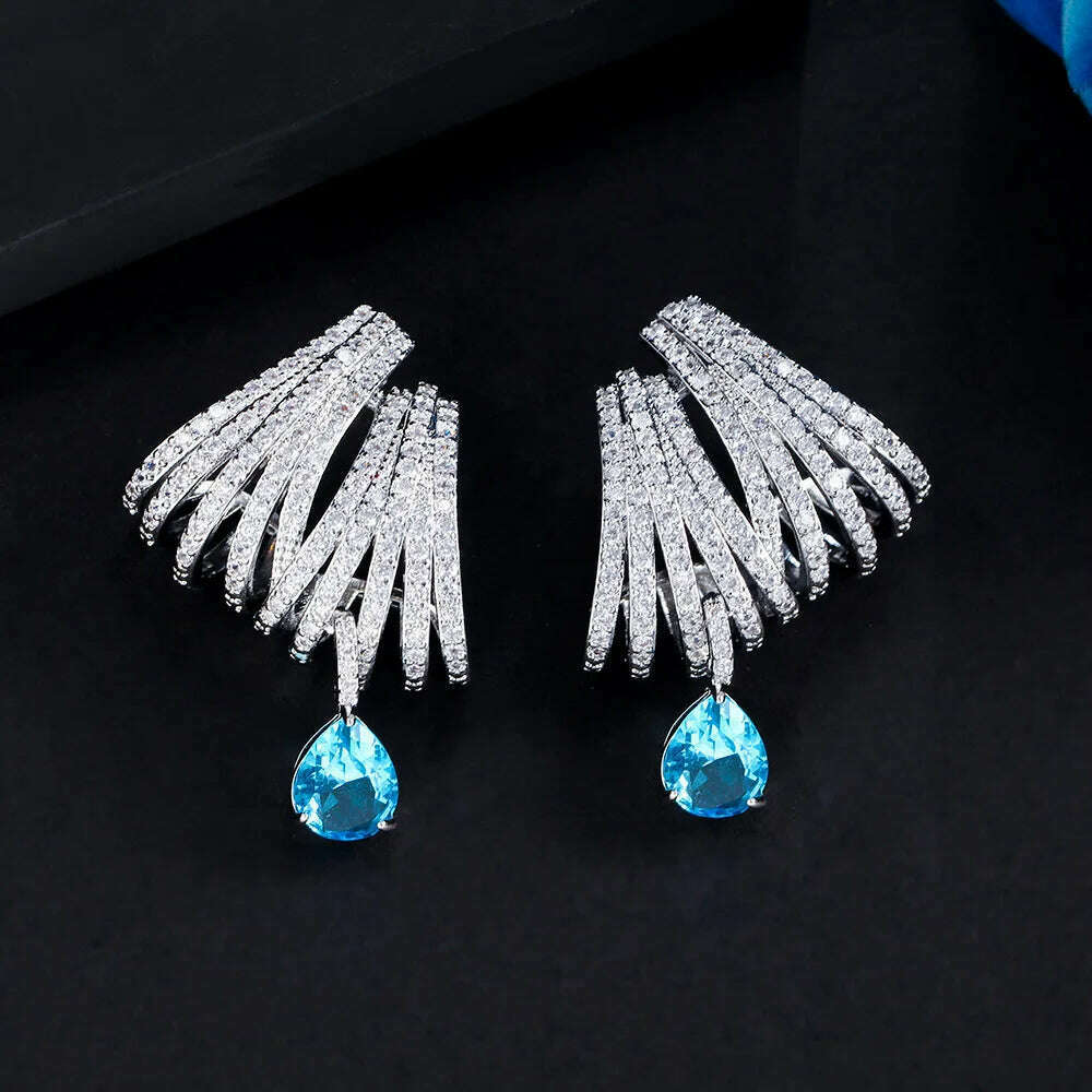 JitDoo Luxury DOUBLE CLAWS STUD Earrings for Women Wedding Trendy Cubic Zircon Indian Party Jewelry GIFT