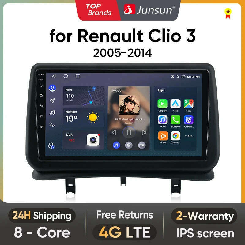 Junsun V1 AI Voice Wireless CarPlay Android Auto Radio for Renault Clio 3 2005-2014 4G Car Multimedia GPS 2din autoradio