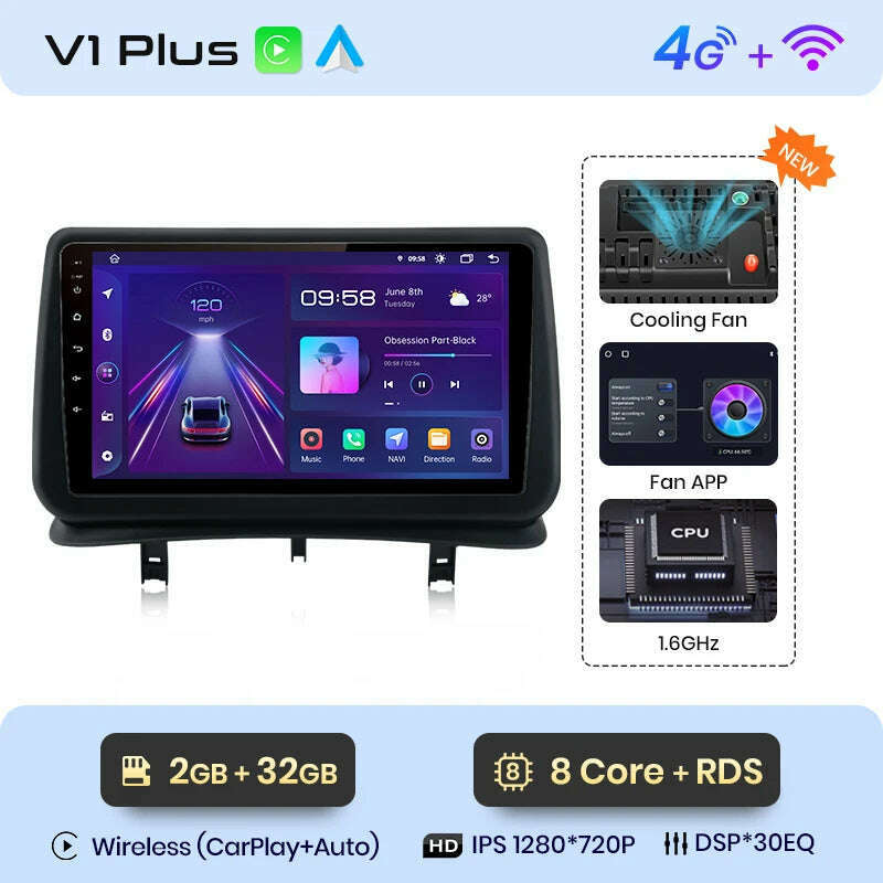 Junsun V1 AI Voice Wireless CarPlay Android Auto Radio for Renault Clio 3 2005-2014 4G Car Multimedia GPS 2din autoradio