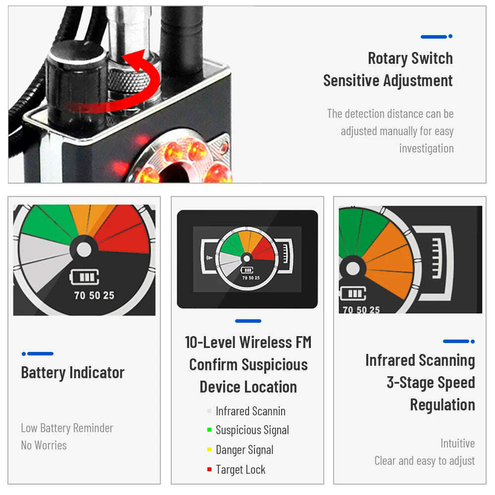 K88 Hidden Devices Detector LED display Anti Candid Camera Detector hunter GPS Bug mini camera RF  Signal Scanner Camera Finder