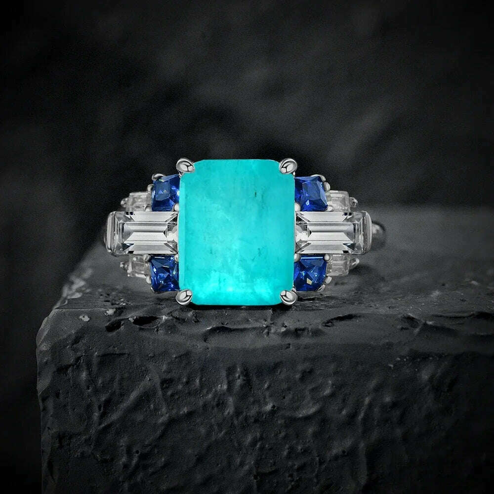 Karachis 925 Sterling Silver 4CT Sapphire Emerald Paraiba Tourmaline Citrine Ruby Gemstone Wedding Party Ring Women Jewelry