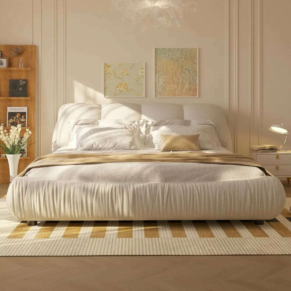 King Beds Frame with Headboard, Upholstered Platform Bed Frames King Size, Wooden Daybed Low Bed Frame Cloud-Like Bed Frames