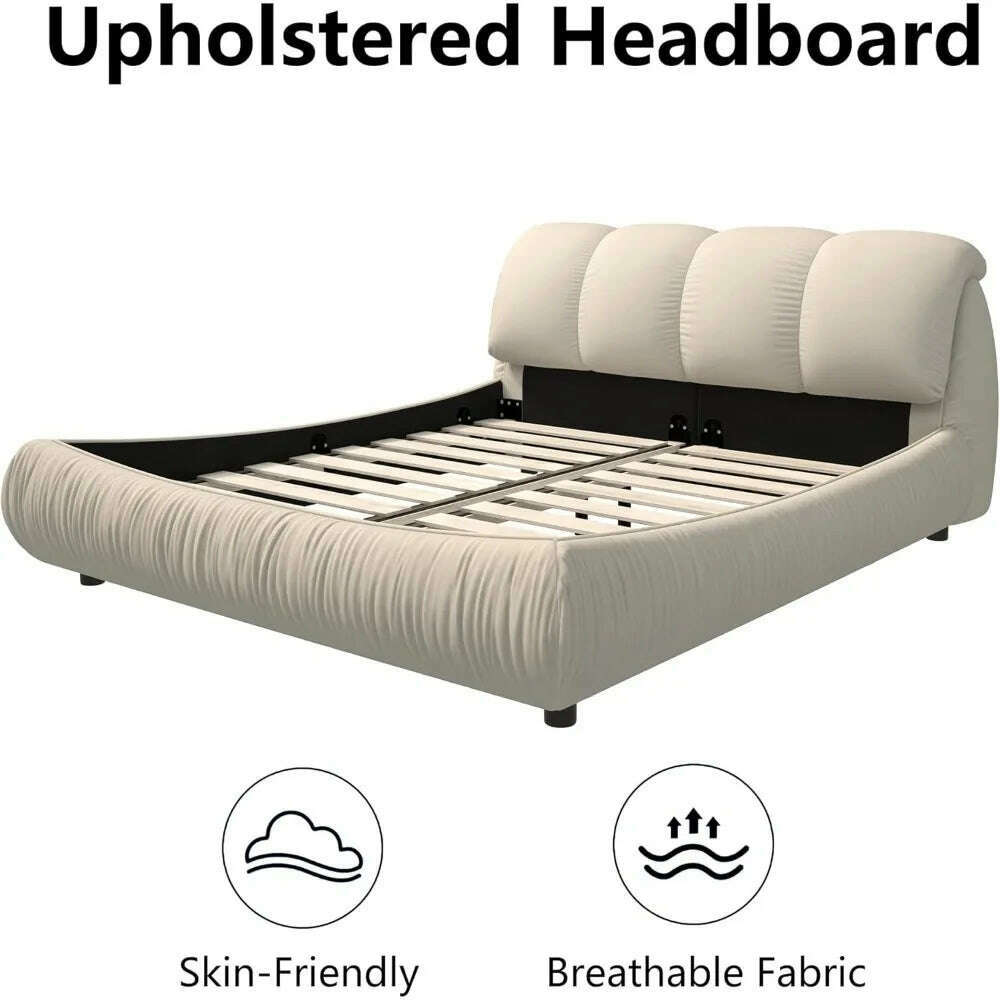 King Beds Frame with Headboard, Upholstered Platform Bed Frames King Size, Wooden Daybed Low Bed Frame Cloud-Like Bed Frames