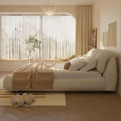 King Beds Frame with Headboard, Upholstered Platform Bed Frames King Size, Wooden Daybed Low Bed Frame Cloud-Like Bed Frames
