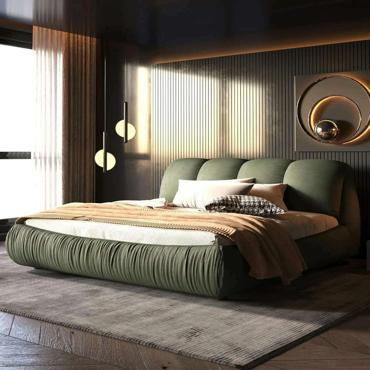 King Beds Frame with Headboard, Upholstered Platform Bed Frames King Size, Wooden Daybed Low Bed Frame Cloud-Like Bed Frames