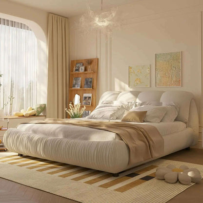 King Beds Frame with Headboard, Upholstered Platform Bed Frames King Size, Wooden Daybed Low Bed Frame Cloud-Like Bed Frames