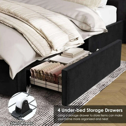 King Size Bed Frame 55" Tall Headboard with Gorgeous Button Tufted and Nail, Velvet Fabric Upholstered Bed Frame