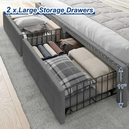 King Size Bed Frame with Storage and Headboard, Upholstered King Bed Frame with Storage, Grey King Bed Frame