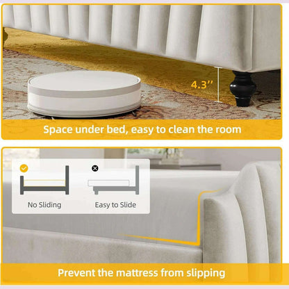 King Size Platform Bed Frame with 60" Tall Wingback Headboard and Footboard, Velvet Upholstered Bed with LED Light,