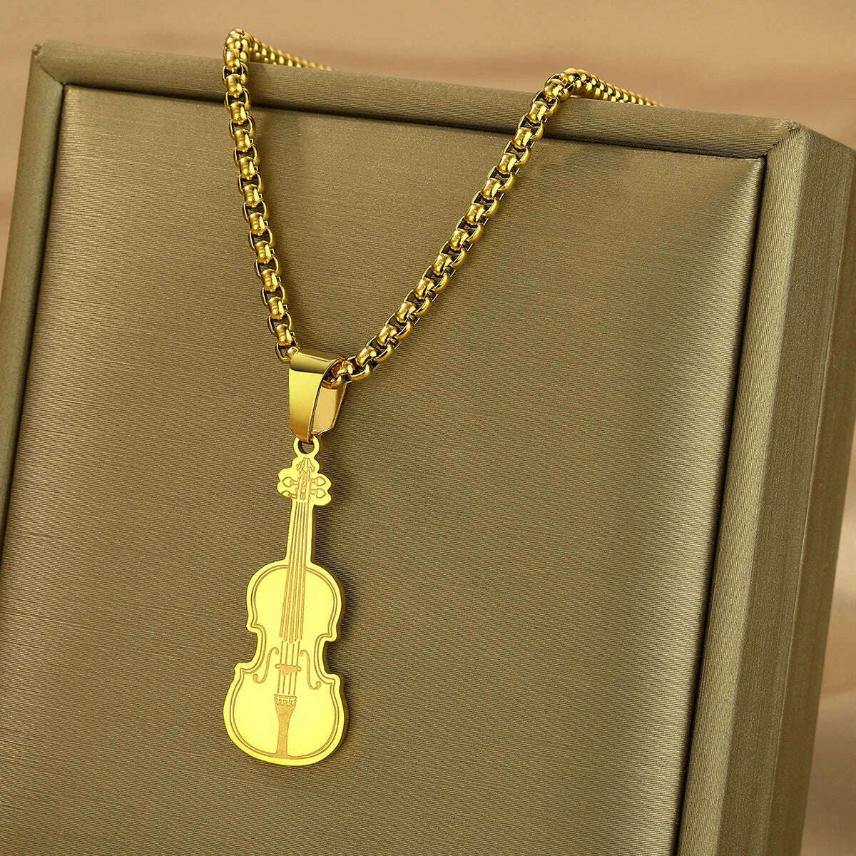 Kinitial Violin Ornament Pendant Necklace Women Iconic Stringed Instrument Musician Jewelry Stainless Steel Jewelry