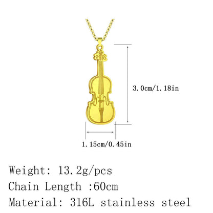 Kinitial Violin Ornament Pendant Necklace Women Iconic Stringed Instrument Musician Jewelry Stainless Steel Jewelry