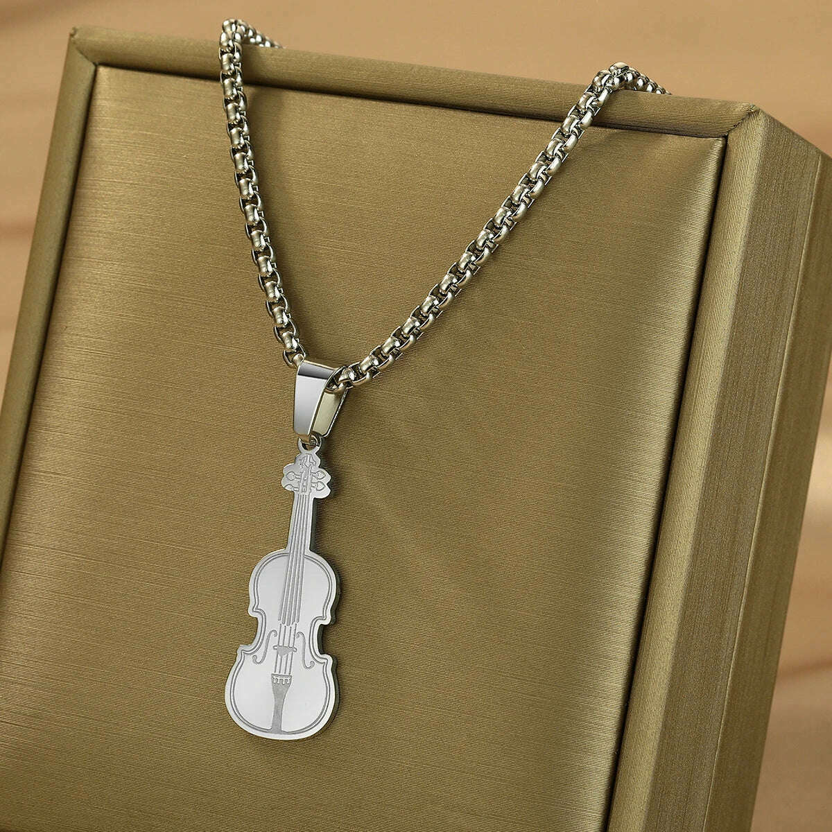 Kinitial Violin Ornament Pendant Necklace Women Iconic Stringed Instrument Musician Jewelry Stainless Steel Jewelry