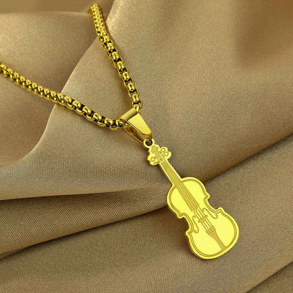 Kinitial Violin Ornament Pendant Necklace Women Iconic Stringed Instrument Musician Jewelry Stainless Steel Jewelry