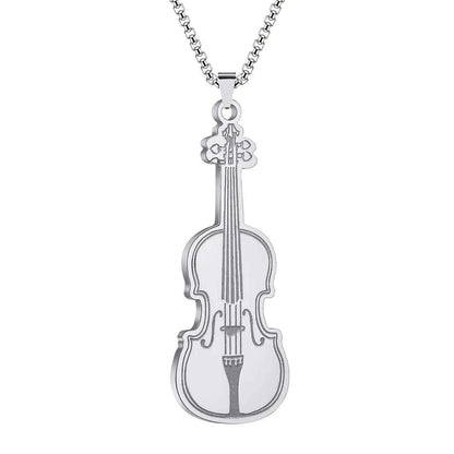 Kinitial Violin Ornament Pendant Necklace Women Iconic Stringed Instrument Musician Jewelry Stainless Steel Jewelry
