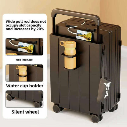 KLQDZMS Cabin Luggage USB Charging Trolley Case ABS+PC Boarding Case 20"22"24"26"28 Inch Combination Case with Wheels Suitcase