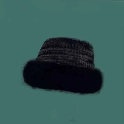 Korean Fashion Hat Women's Winter New Thick Warm Imitation Fur Simple Fisherman's Hat Imitation Mink Fur Ladies Mongolia Cap