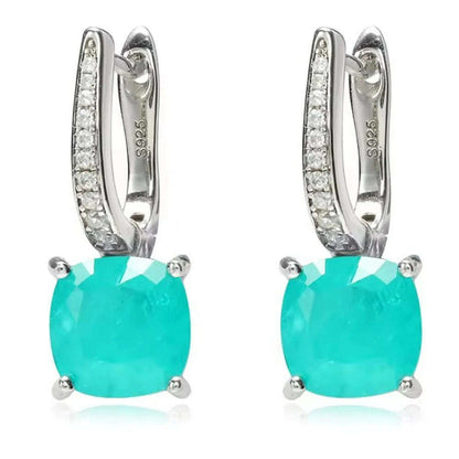 KQDANCE 925 Sterling SIlver Cushion Cut Paraiba Tourmaline Gemstone Drop Earrings with Green Blue Stones Fine Jewelry For Women