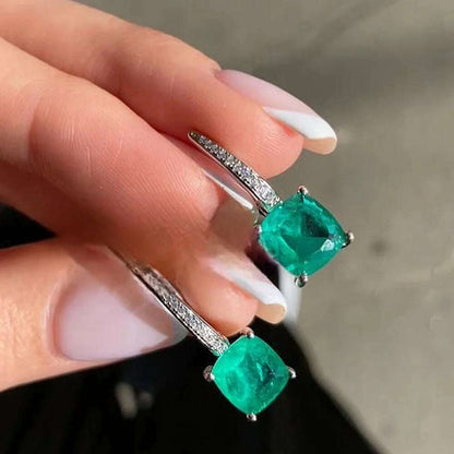 KQDANCE 925 Sterling SIlver Cushion Cut Paraiba Tourmaline Gemstone Drop Earrings with Green Blue Stones Fine Jewelry For Women