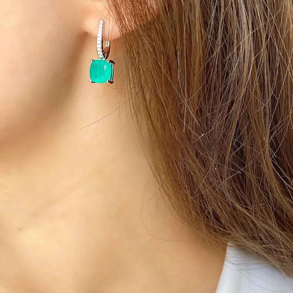 KQDANCE 925 Sterling SIlver Cushion Cut Paraiba Tourmaline Gemstone Drop Earrings with Green Blue Stones Fine Jewelry For Women