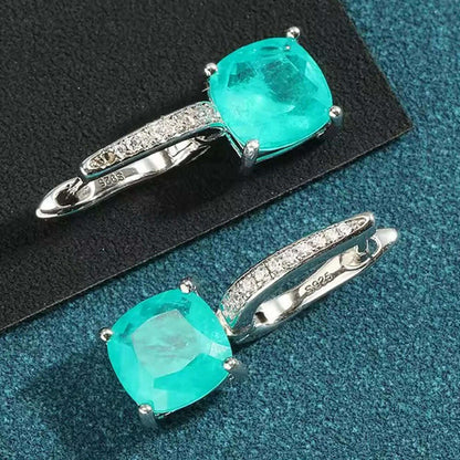 KQDANCE 925 Sterling SIlver Cushion Cut Paraiba Tourmaline Gemstone Drop Earrings with Green Blue Stones Fine Jewelry For Women