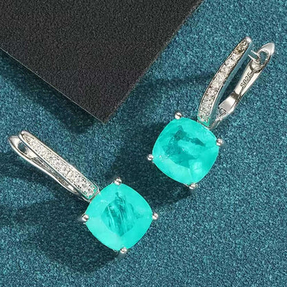 KQDANCE 925 Sterling SIlver Cushion Cut Paraiba Tourmaline Gemstone Drop Earrings with Green Blue Stones Fine Jewelry For Women