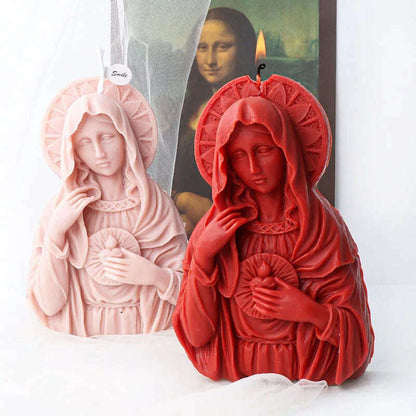 Large Size Virgin Mary Bust Sculpture Candle Silicone Mold DIY Abstract Madonna Statue Gypsum Candle Resin Mould Religious Decor