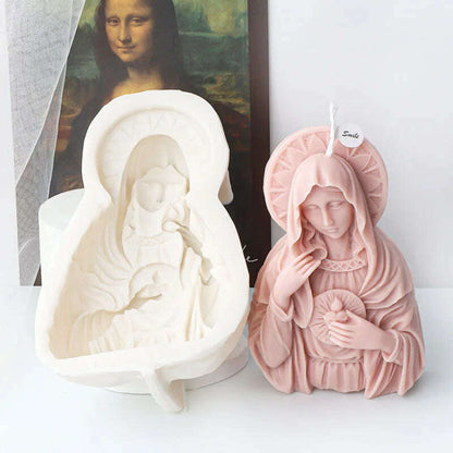 Large Size Virgin Mary Bust Sculpture Candle Silicone Mold DIY Abstract Madonna Statue Gypsum Candle Resin Mould Religious Decor