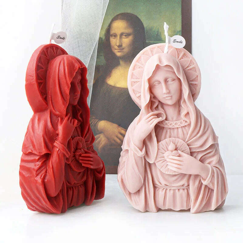 Large Size Virgin Mary Bust Sculpture Candle Silicone Mold DIY Abstract Madonna Statue Gypsum Candle Resin Mould Religious Decor