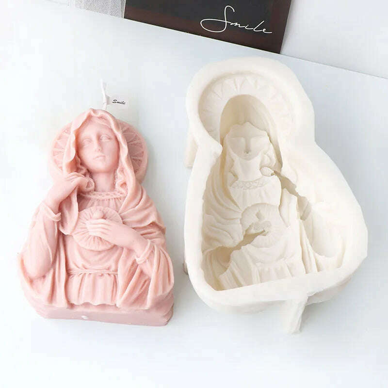 Large Size Virgin Mary Bust Sculpture Candle Silicone Mold DIY Abstract Madonna Statue Gypsum Candle Resin Mould Religious Decor