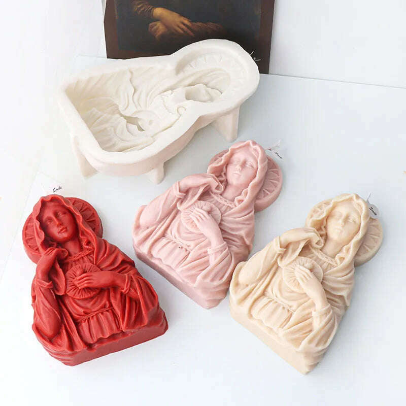 Large Size Virgin Mary Bust Sculpture Candle Silicone Mold DIY Abstract Madonna Statue Gypsum Candle Resin Mould Religious Decor