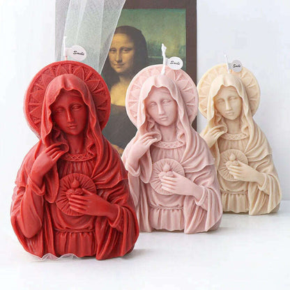 Large Size Virgin Mary Bust Sculpture Candle Silicone Mold DIY Abstract Madonna Statue Gypsum Candle Resin Mould Religious Decor