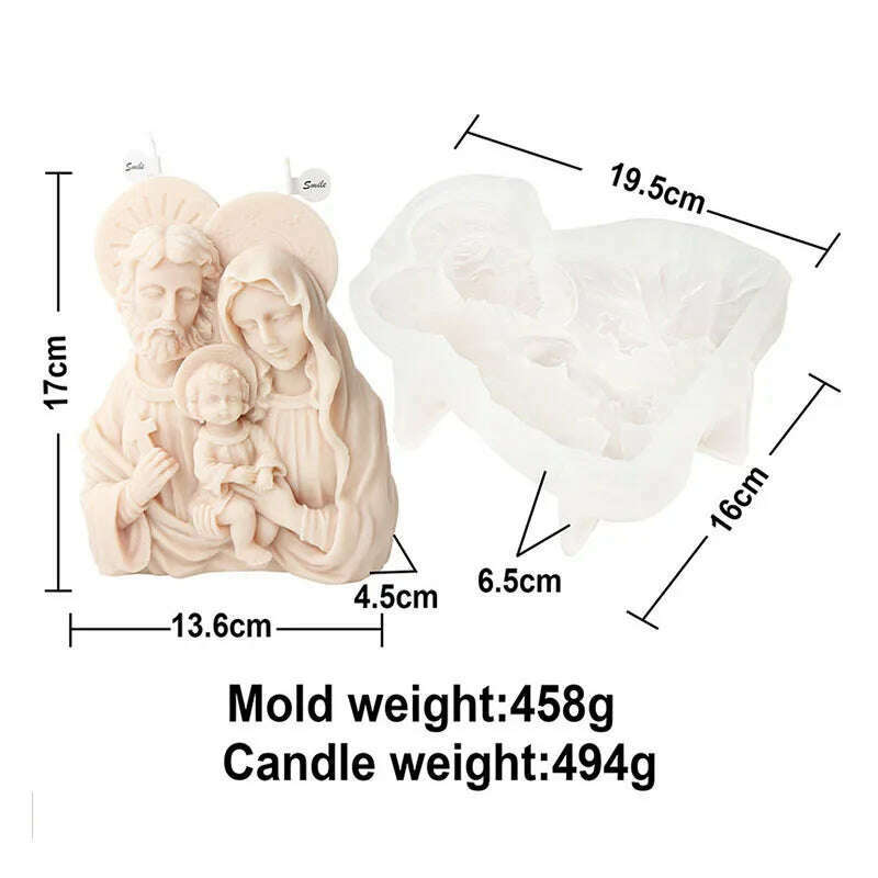 Large Size Virgin Mary Bust Sculpture Candle Silicone Mold DIY Abstract Madonna Statue Gypsum Candle Resin Mould Religious Decor