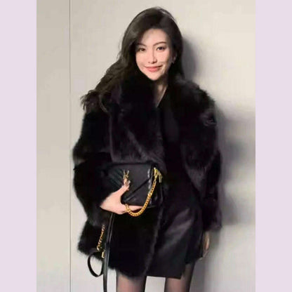 Lautaro Autumn Winter Oversized Loose Casual Luxury Soft Thick Warm Hairy Faux Fox Fur Coat Women Long Sleeve Fluffy Jacket 2024