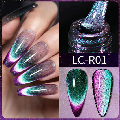 LILYCUTE 7ML Rainbow Glass Cat Magnetic Gel Nail Polish Super-Bright Colorful Glitter Sparkling Manicure Semi Permanent Nail Gel