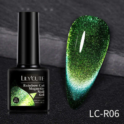 LILYCUTE 7ML Sparkling Glitter Rainbow Cat Magnetic Gel Nail Polish 9D Colorful  Semi Permanent Soak Off Nail Art UV Gel Varnish