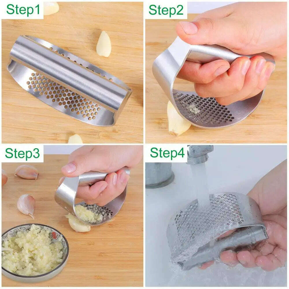 LMETJMA Garlic Press Rocker Stainless Steel Garlic Crusher Garlic Mincer Presses Ginger Press Squeezer Kitchen Gadgets KC0322