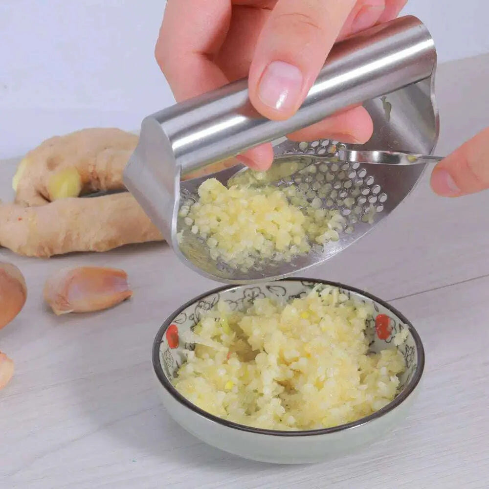 LMETJMA Garlic Press Rocker Stainless Steel Garlic Crusher Garlic Mincer Presses Ginger Press Squeezer Kitchen Gadgets KC0322
