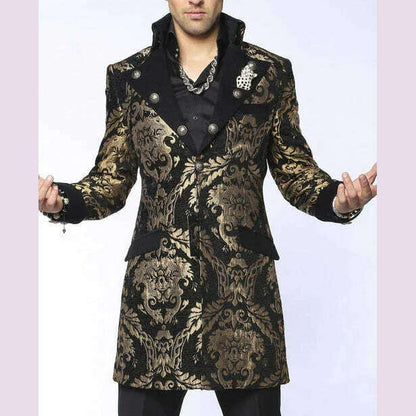 Long Floral Suit Jacket for Men Notch Lapel Double Breasted Jacquard Male Blazer One Piece Fashion Coat 2025 Custom Made