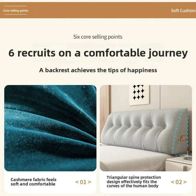 Long Pillow Headboard Cushion Triangle Large Back Bed Soft Bag Pillow Can Be Disassembled Washed Bedroom Sofa Cojín Triangular