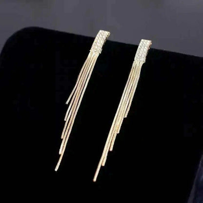 Long Tassel Earrings for Women Korean Crystal Leaf Drop Earring Girls Accessories Statement Gold Color Brincos Jewelry Gifts