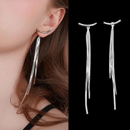 Long Tassel Earrings for Women Korean Crystal Leaf Drop Earring Girls Accessories Statement Gold Color Brincos Jewelry Gifts