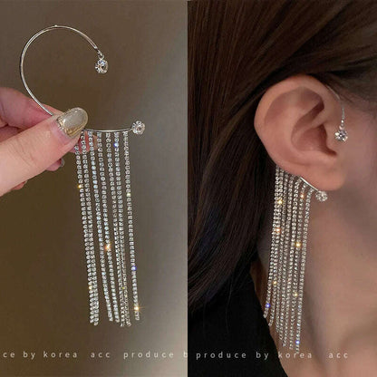 Long Tassel Earrings for Women Korean Crystal Leaf Drop Earring Girls Accessories Statement Gold Color Brincos Jewelry Gifts