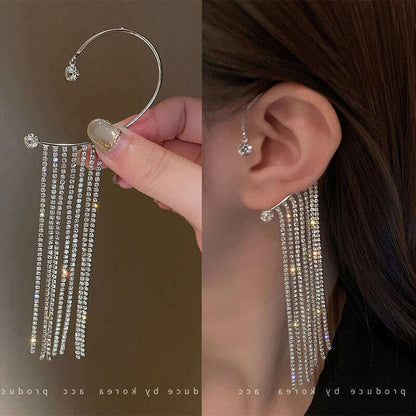 Long Tassel Earrings for Women Korean Crystal Leaf Drop Earring Girls Accessories Statement Gold Color Brincos Jewelry Gifts