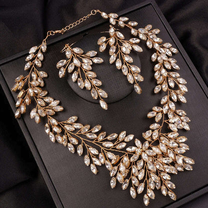 Luxurious Bridal Wedding Handmade Full Rhinestones Necklace Earrings Jewelry Set Dangle Earrings Party Jewelry for Women