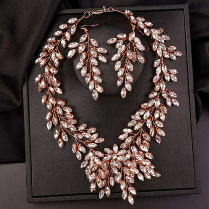 Luxurious Bridal Wedding Handmade Full Rhinestones Necklace Earrings Jewelry Set Dangle Earrings Party Jewelry for Women