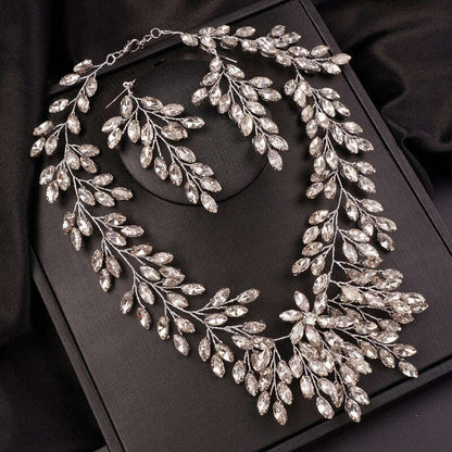 Luxurious Bridal Wedding Handmade Full Rhinestones Necklace Earrings Jewelry Set Dangle Earrings Party Jewelry for Women