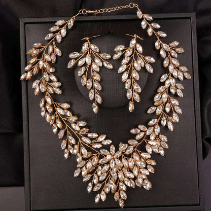 Luxurious Bridal Wedding Handmade Full Rhinestones Necklace Earrings Jewelry Set Dangle Earrings Party Jewelry for Women