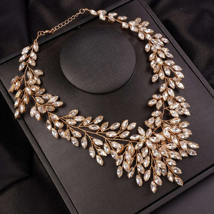 Luxurious Bridal Wedding Handmade Full Rhinestones Necklace Earrings Jewelry Set Dangle Earrings Party Jewelry for Women