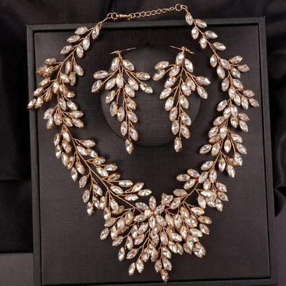 Luxurious Bridal Wedding Handmade Full Rhinestones Necklace Earrings Jewelry Set Dangle Earrings Party Jewelry for Women